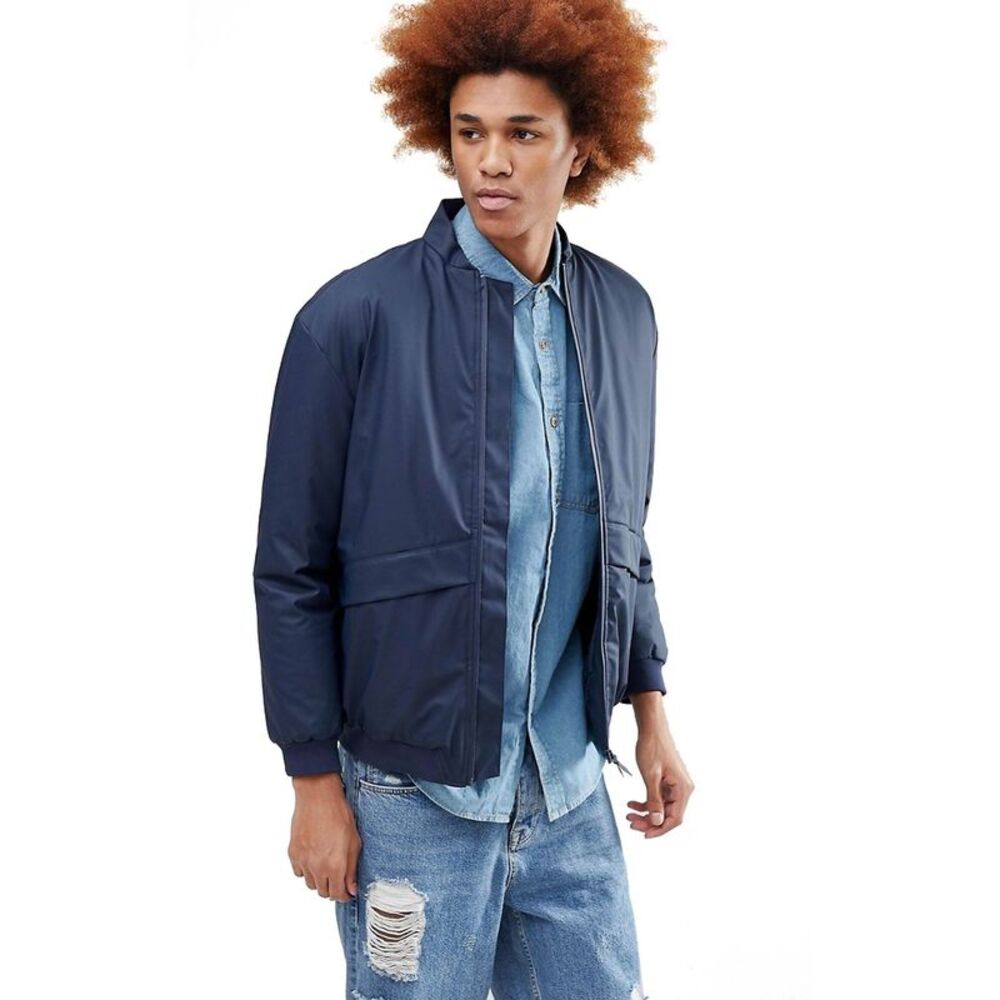 Rains Mens B15 Thermal Padded Bomber Jacket L/XL Navy Blue